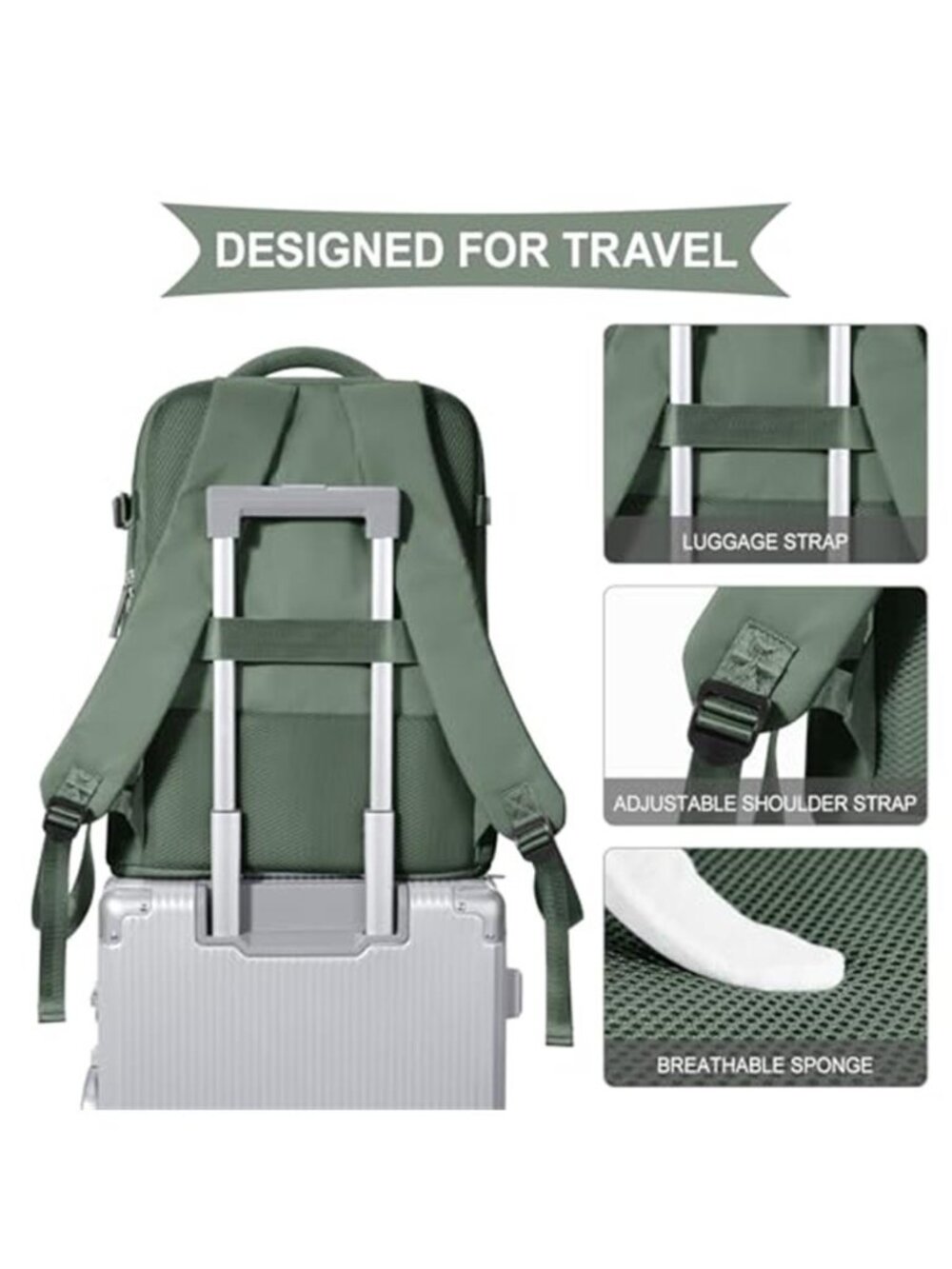 Waterproof Travel Backpack Hiking Carry On Laptop Daypack Olive Green 25L - Picture 6 of 6